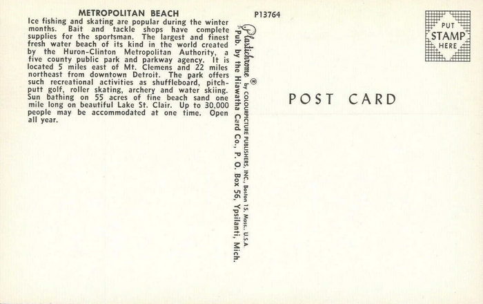 Lake St. Clair Metropark (Metro Beach, Metropolitan Beach) - Vintage Postcard Back (newer photo)